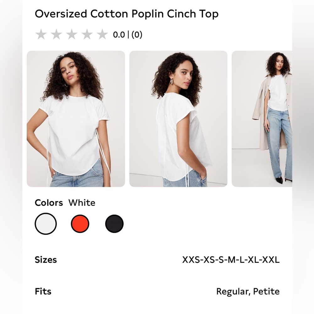 Banana republic Oversized cotton, Poplin cinch top- white